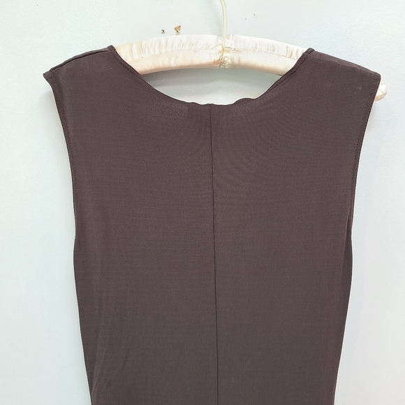 Celine Sable/Gray Ruched Deep V/ Zip Front Dress, Sz 40 - Picture 12 of 16